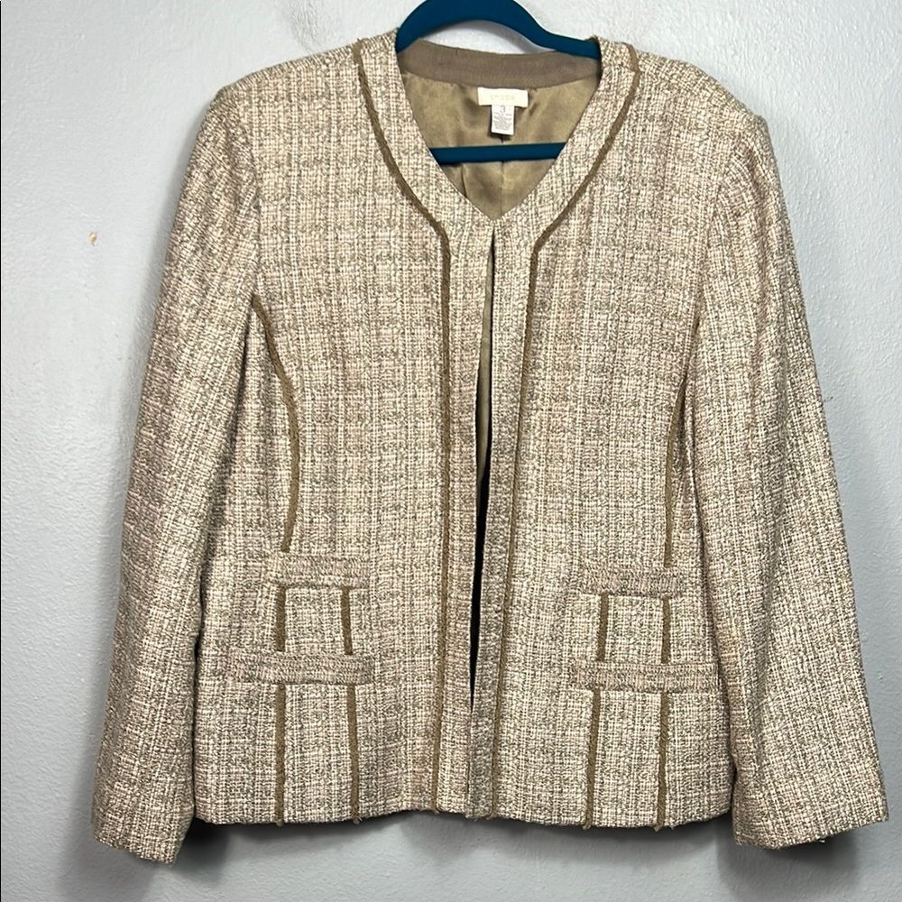 Chico’s Tan Blush Tweed Woven One Button Closure Lined Jacket XL 16